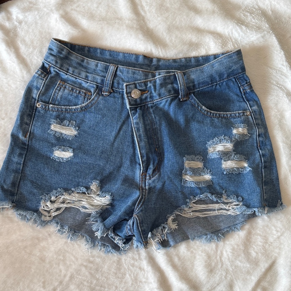 SHEIN Blue Distressed Jean Shorts
